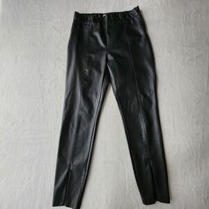 Zara Faux Leather Pants Womens Large Black Ankle Zip High Rise Tapered Pleather